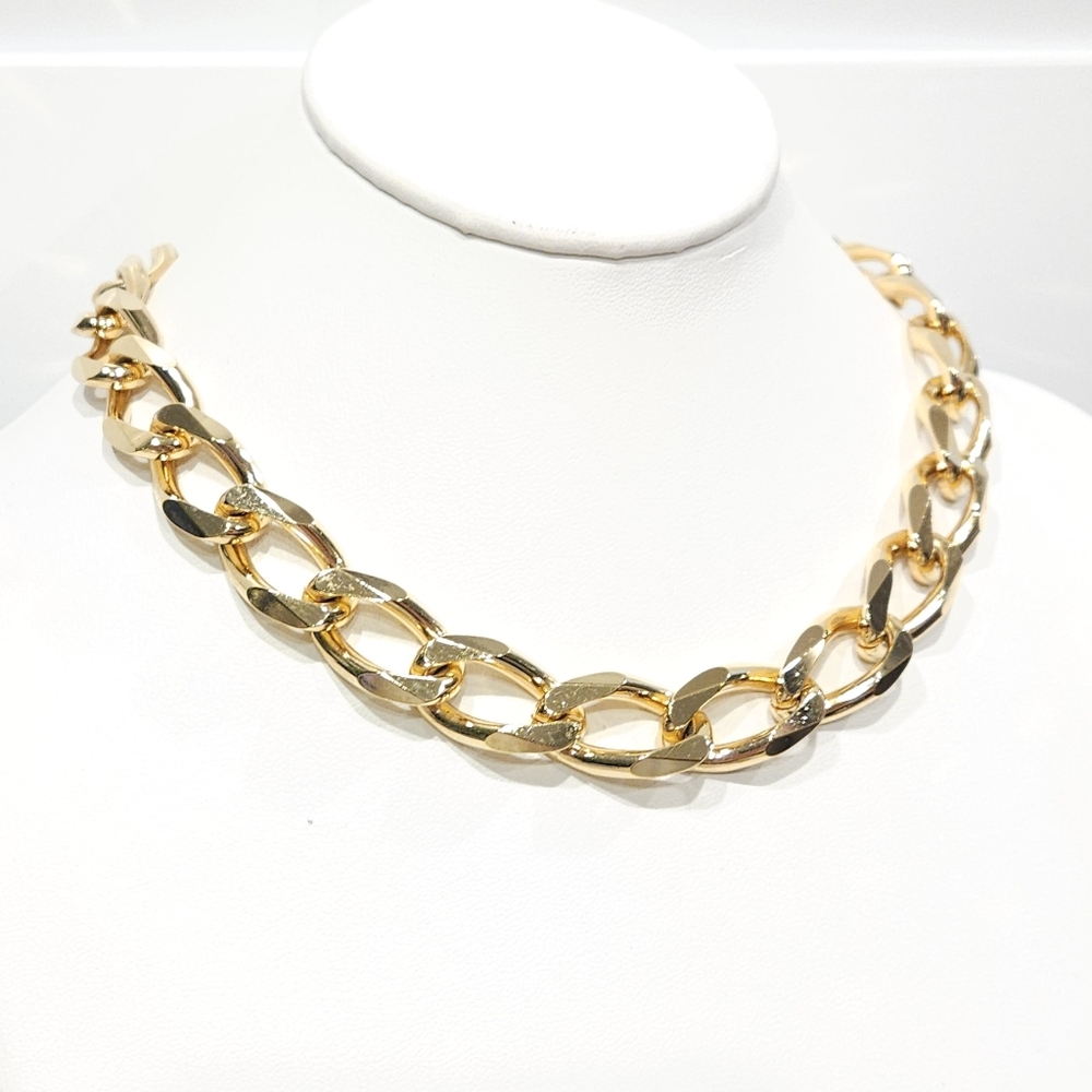 Vintage Christian Dior Curb Chain Necklace 1990s Chunky Gold Tone 16-inch - Picture 7 of 16